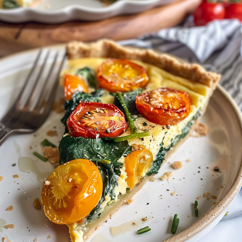 Vegan spinach & cherry tomato quiche