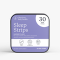 A square supplement package for Check my body health Sleep Strips in Raspberry Flavor, featuring a lavender and white label with black border on a light gray background.